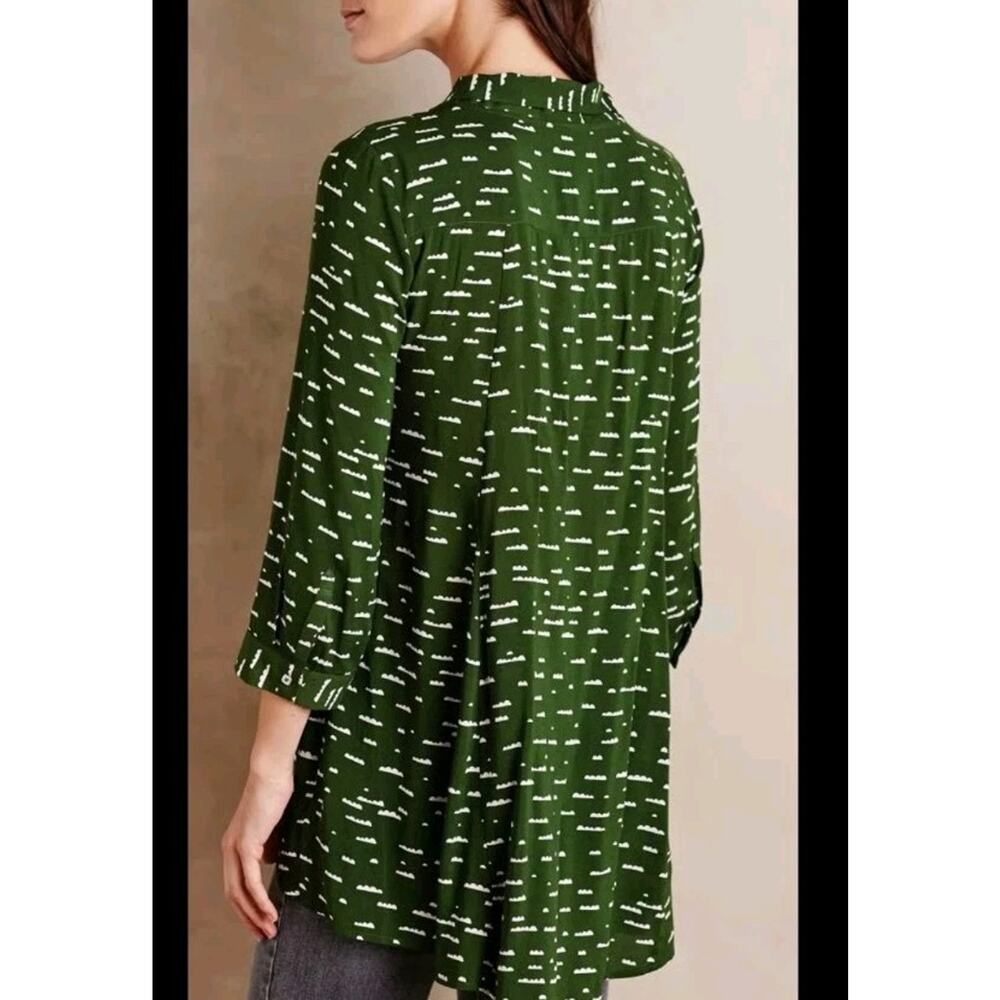 Anthropologie Maeve Green White Cloud Print Shirt Small Preppy Boho Goblin Core